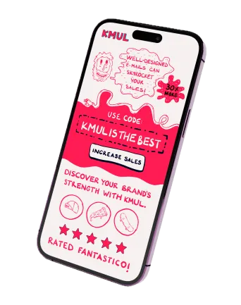 KMUL email marketing design service — KMUL branded marketing email displayed on a smartphone